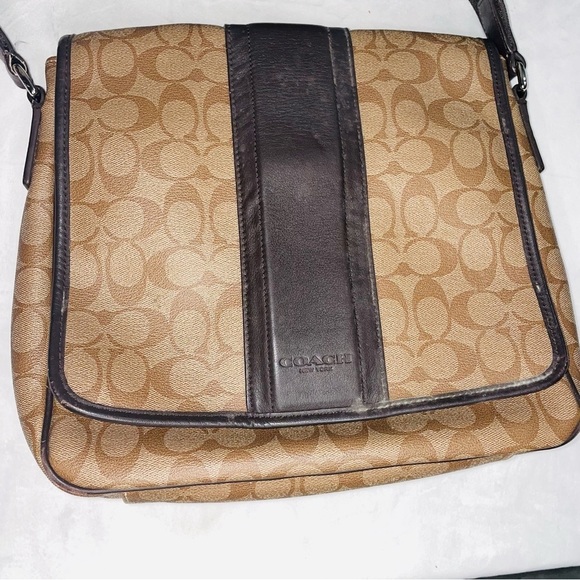 COACH - Business Heritage Stripe Map Pvc Leather F71102  / Khaki Signature Line - Picture 4 of 10